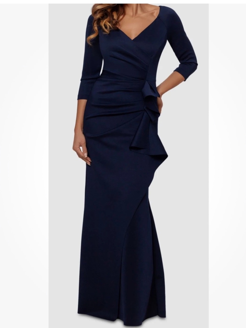 Xscape Women's Blue Pleated Ruffled Gown Dress Size 12 floor length